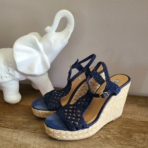 🌟STEVE MADDEN Manngo Crochet Woven Espadrille Wedge, Navy Blue Size 8.5
